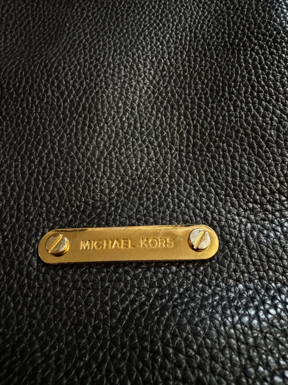 Michael Kors Black Pebbled Leather Shoulder Bag with Gold-Tone MK Charm